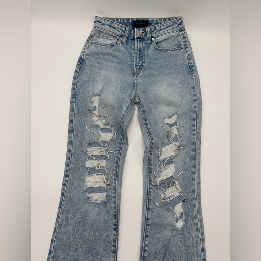 Juicy Couture Melrose Wash Indigo Rhinestone Chain Girlfriend‎ Jeans Womens 24